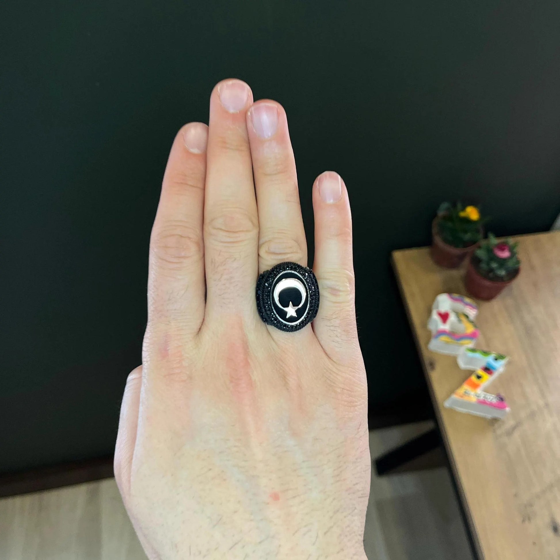 Crescent and Star Men Ring