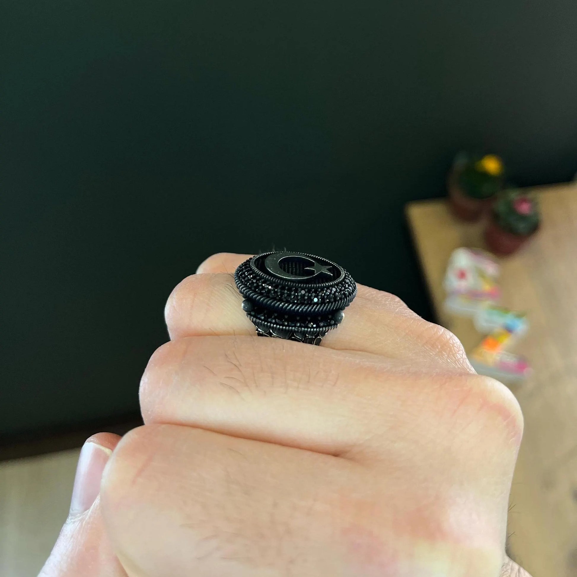 Crescent and Star Men Ring