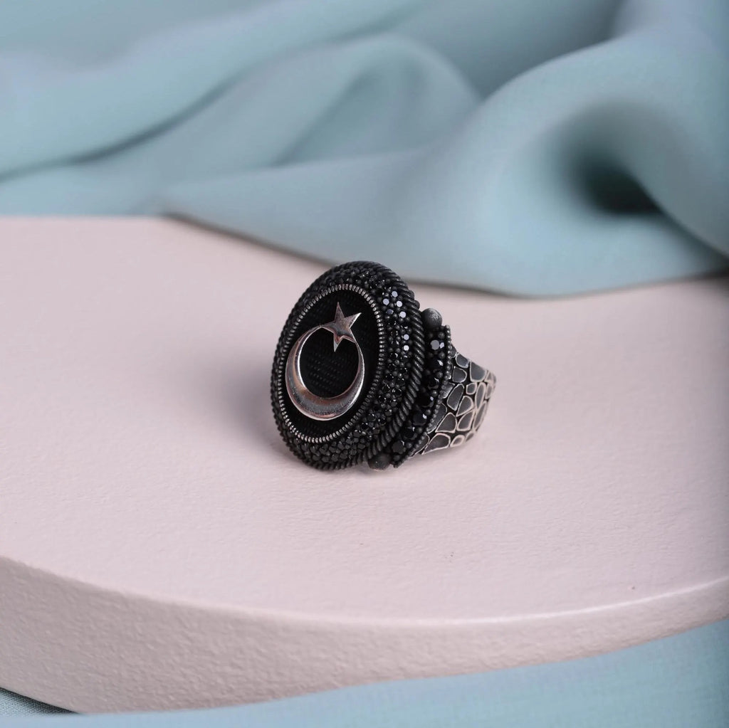 Crescent and Star Men Ring