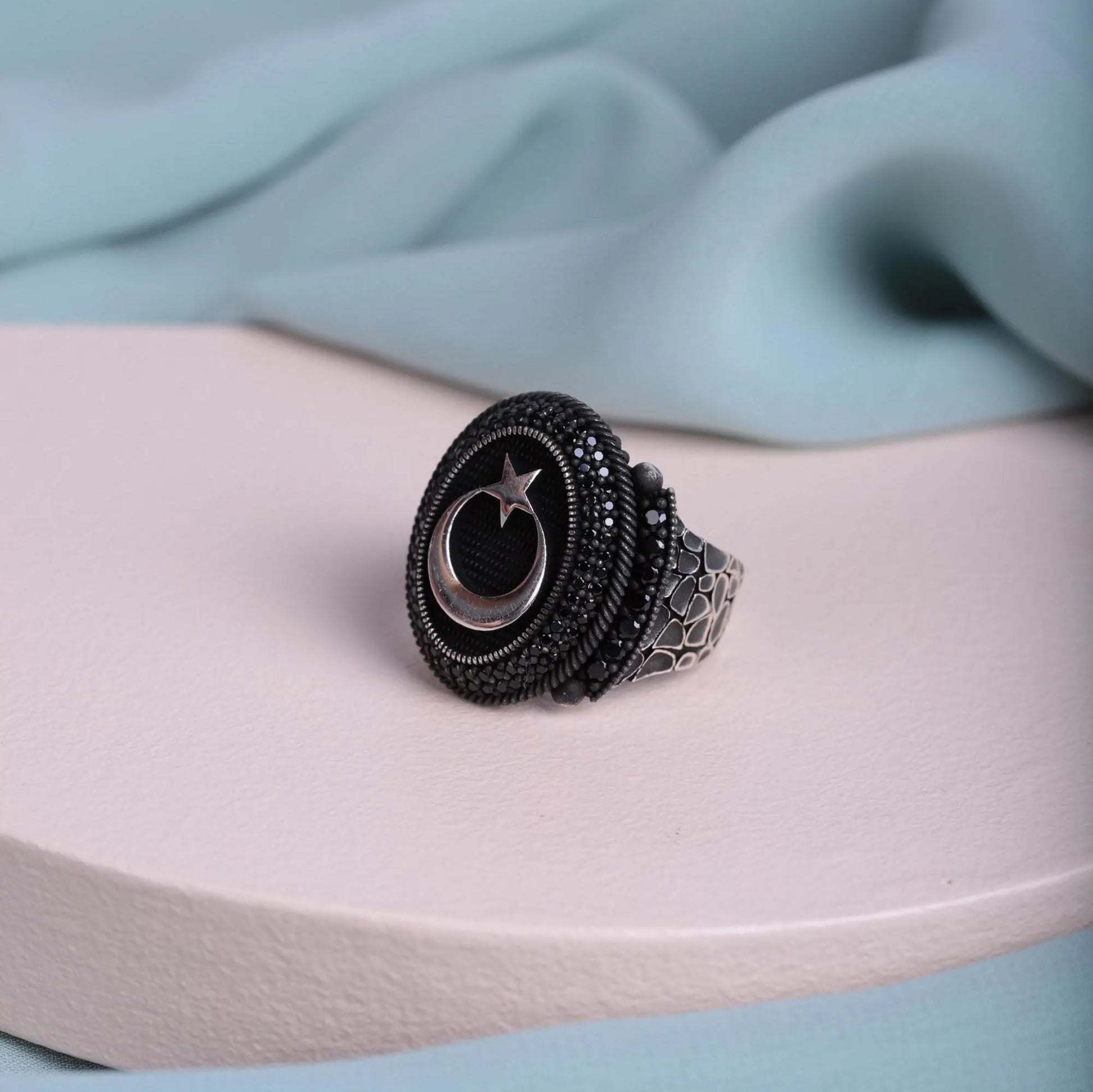 Crescent and Star Men Ring