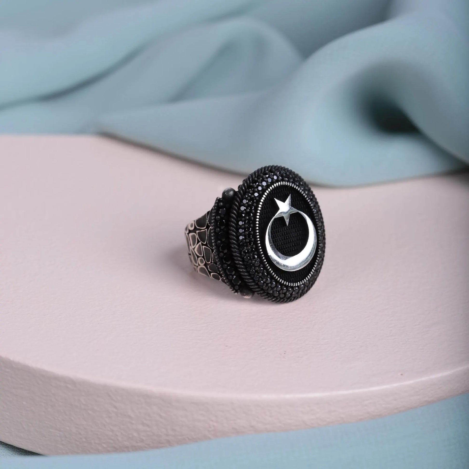 Crescent and Star Men Ring