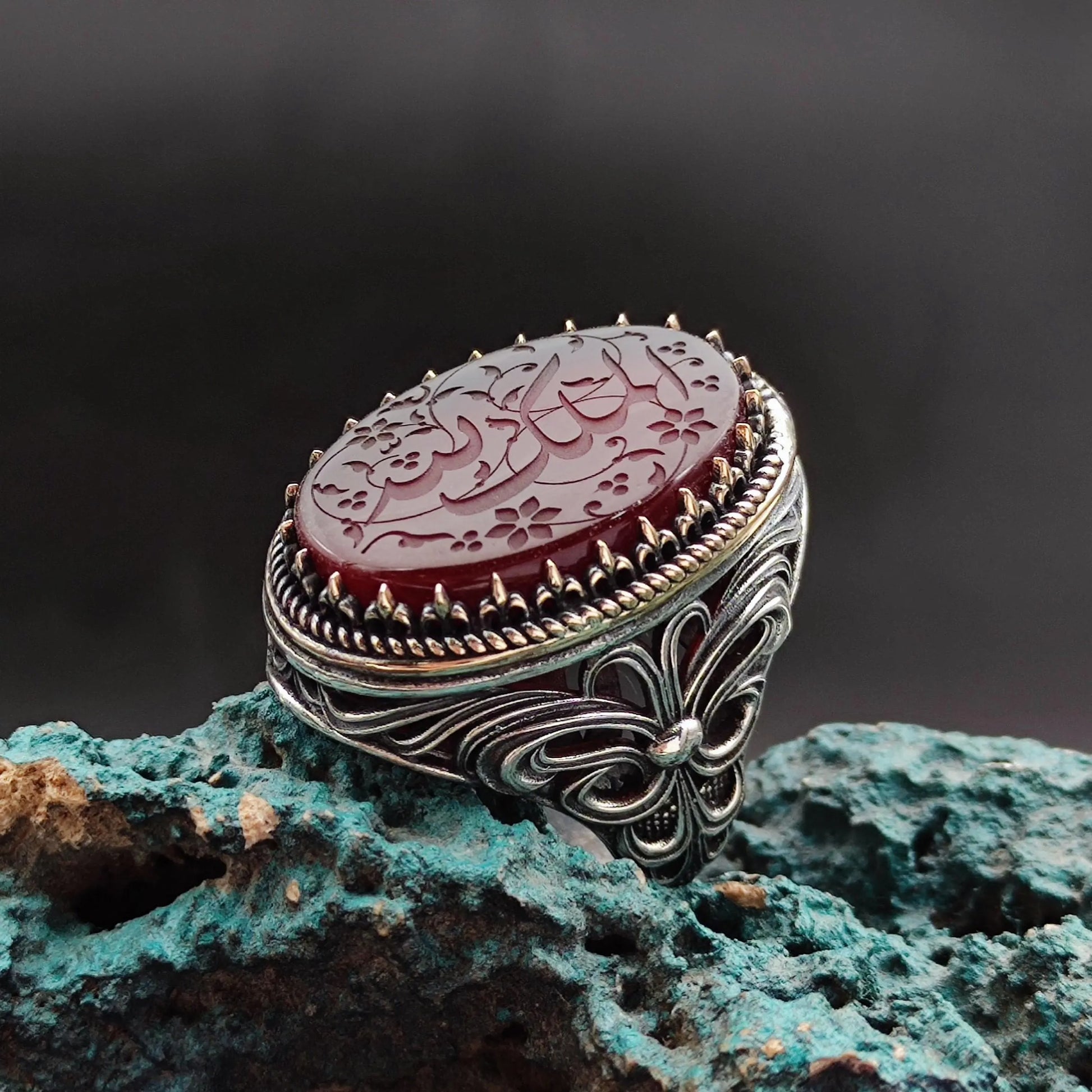 Unique Handmade Silver Men's Ring with carved