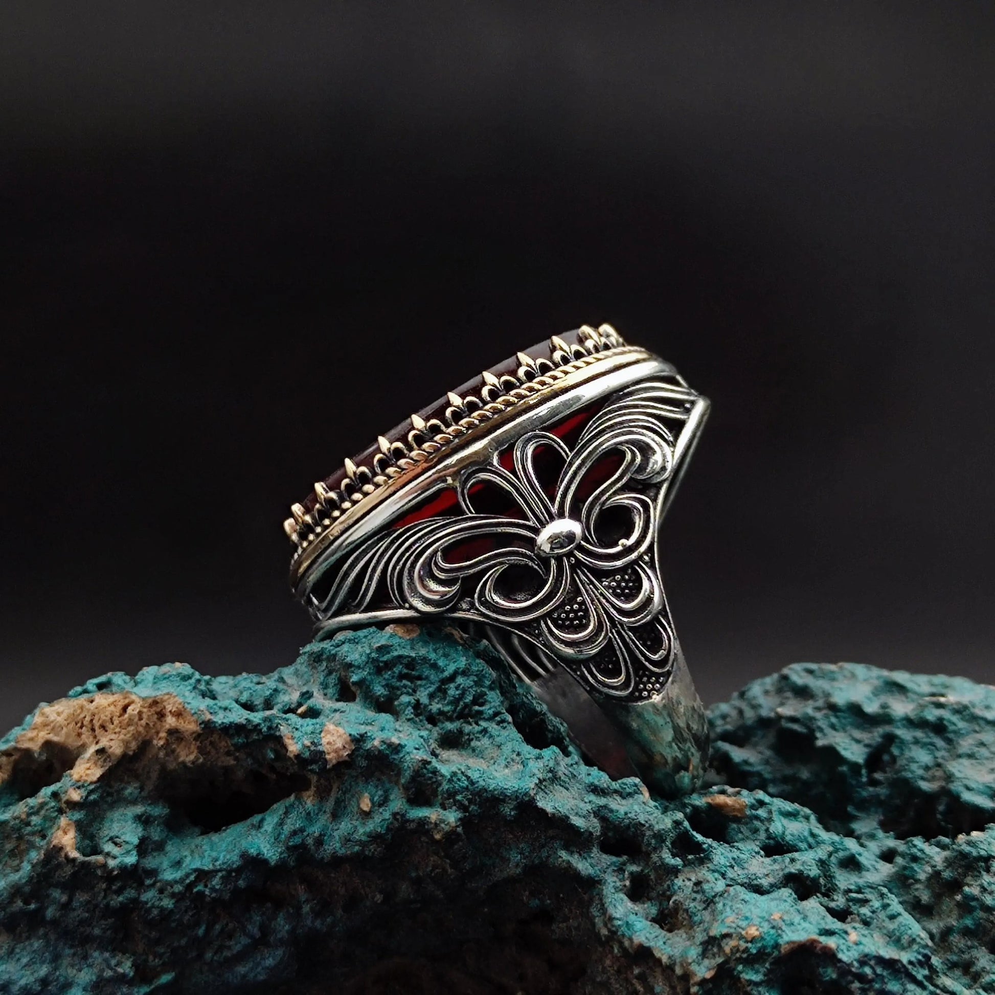 Unique Handmade Silver Men's Ring with carved