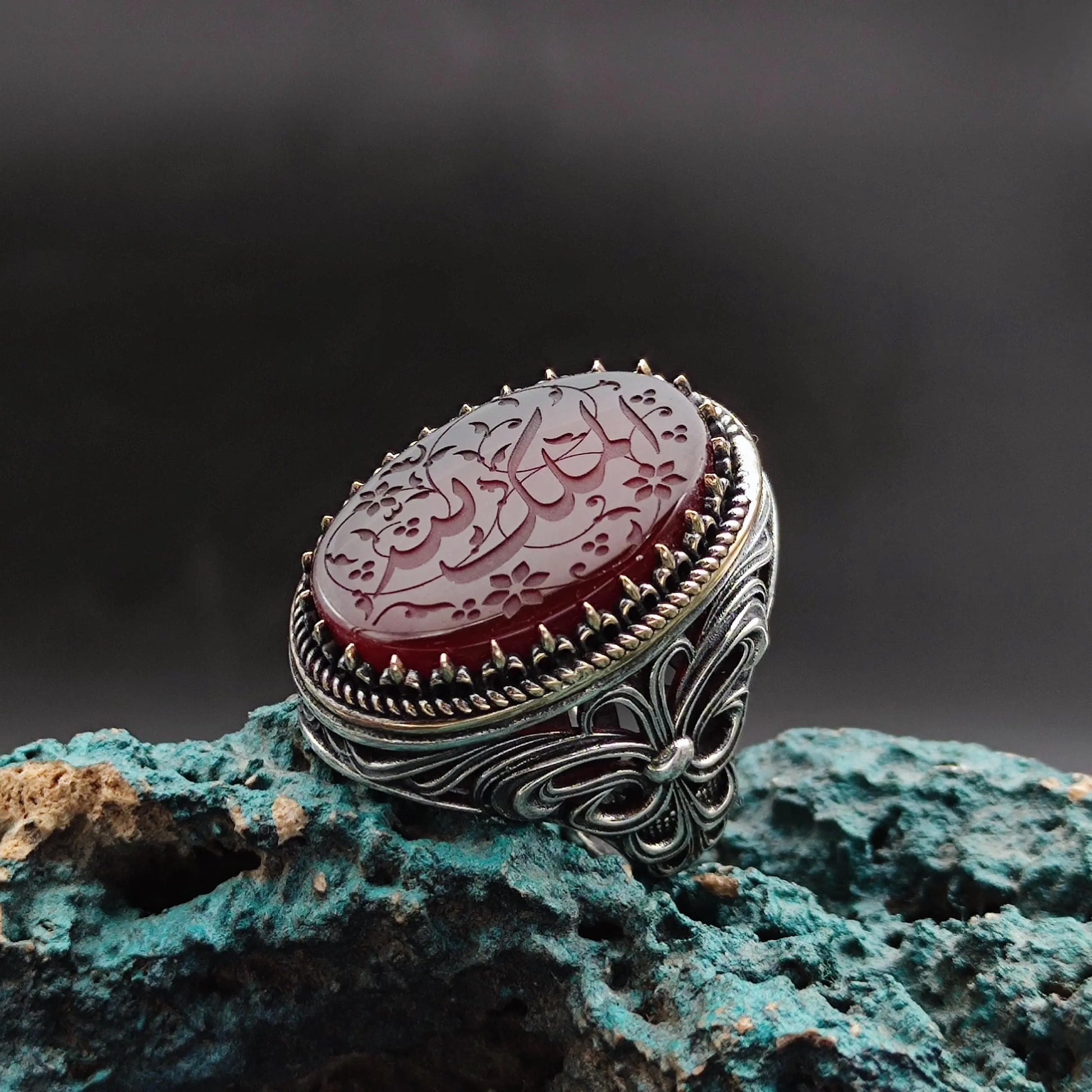 Unique Handmade Silver Men's Ring with carved