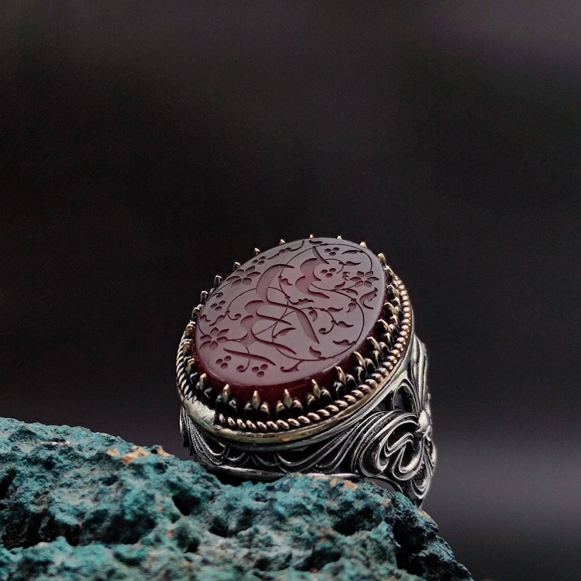 Unique Handmade Silver Men's Ring with carved
