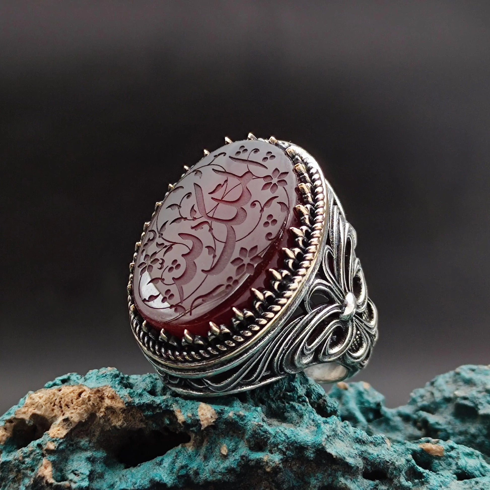 Unique Handmade Silver Men's Ring with carved