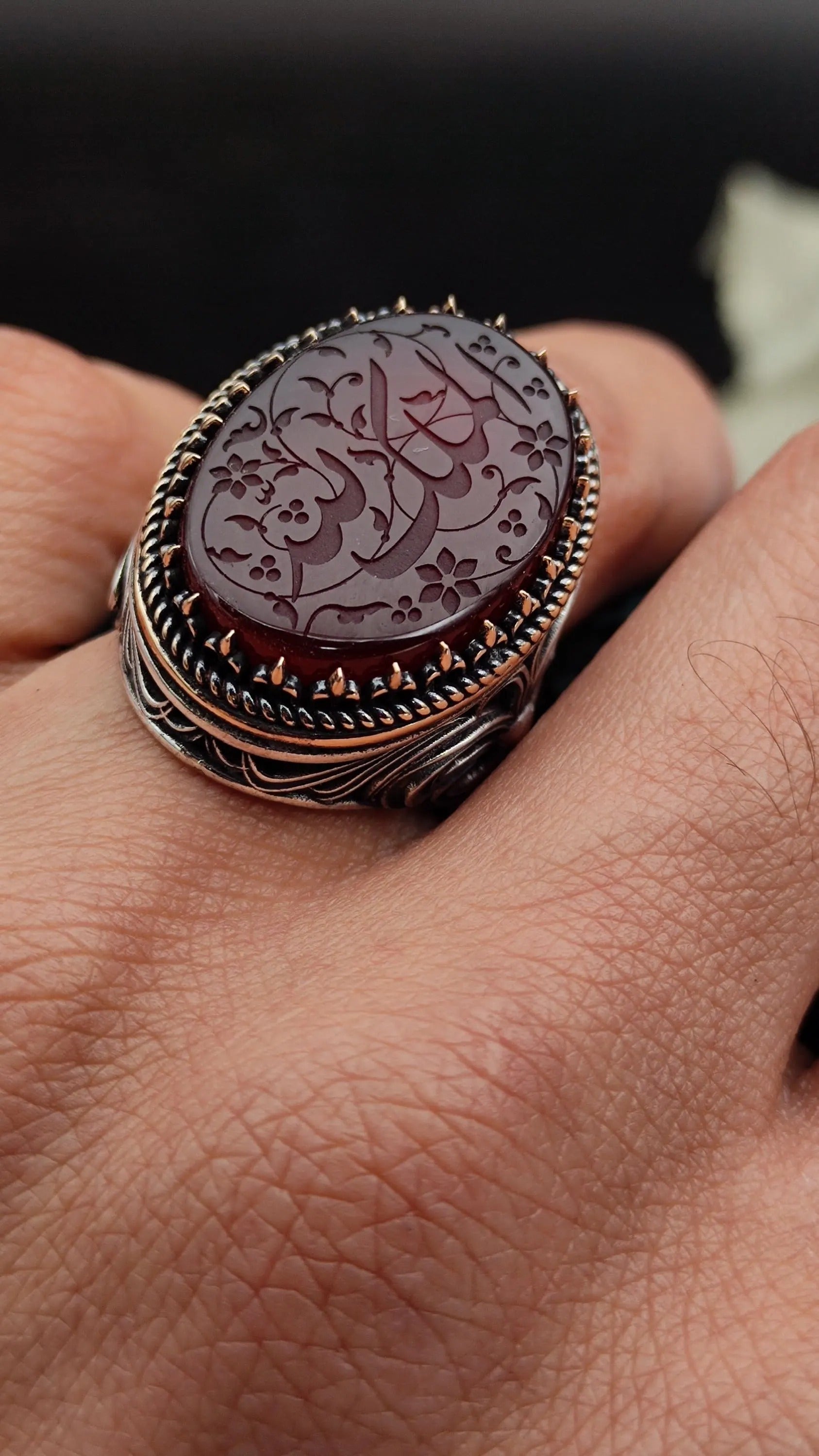 Unique Handmade Silver Men's Ring with carved