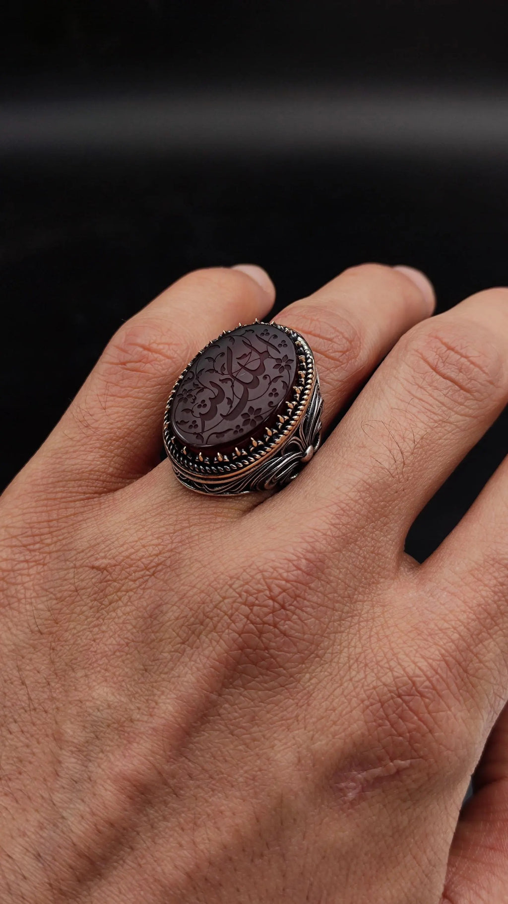 Unique Handmade Silver Men's Ring with carved