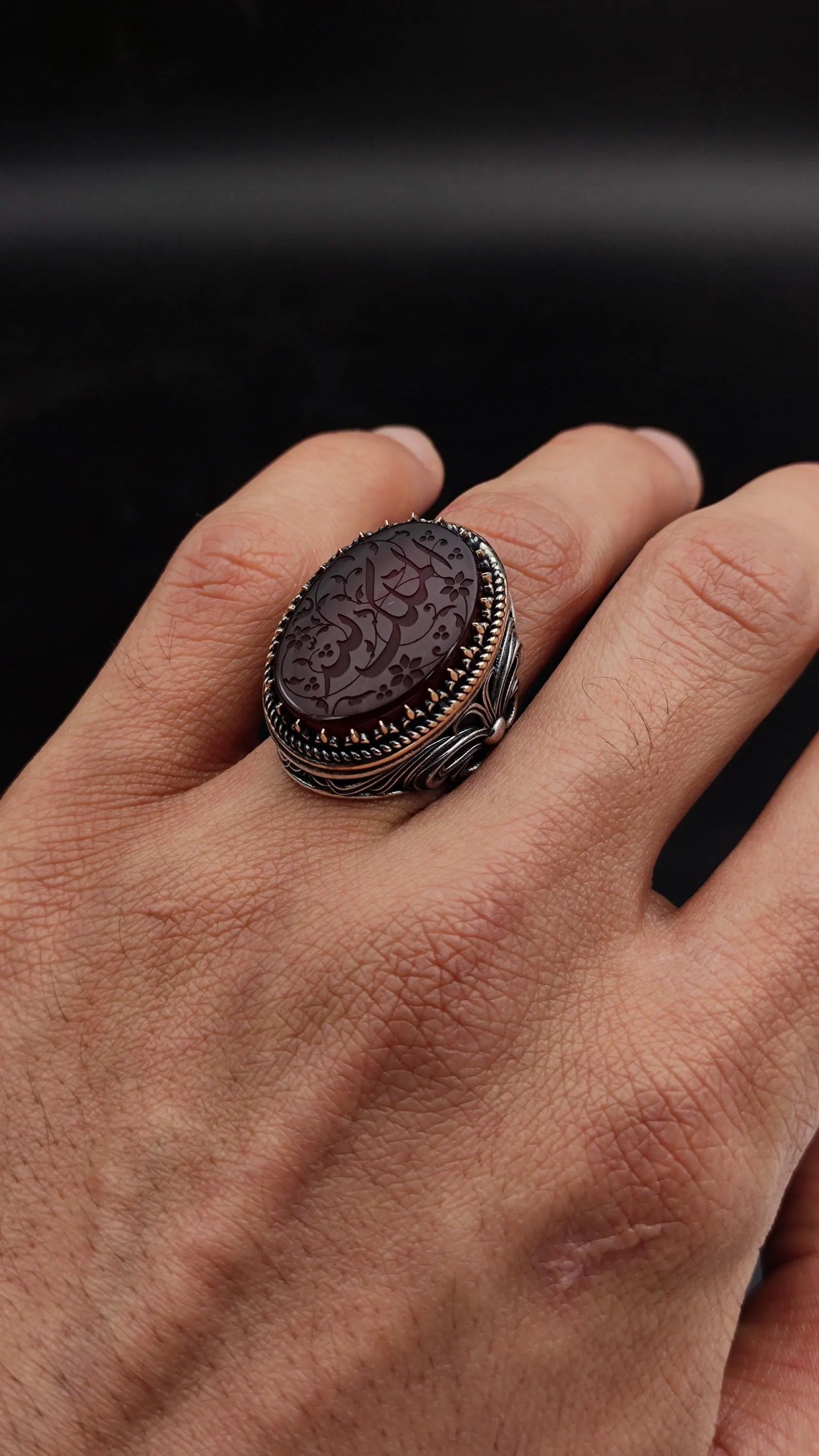 Unique Handmade Silver Men's Ring with carved