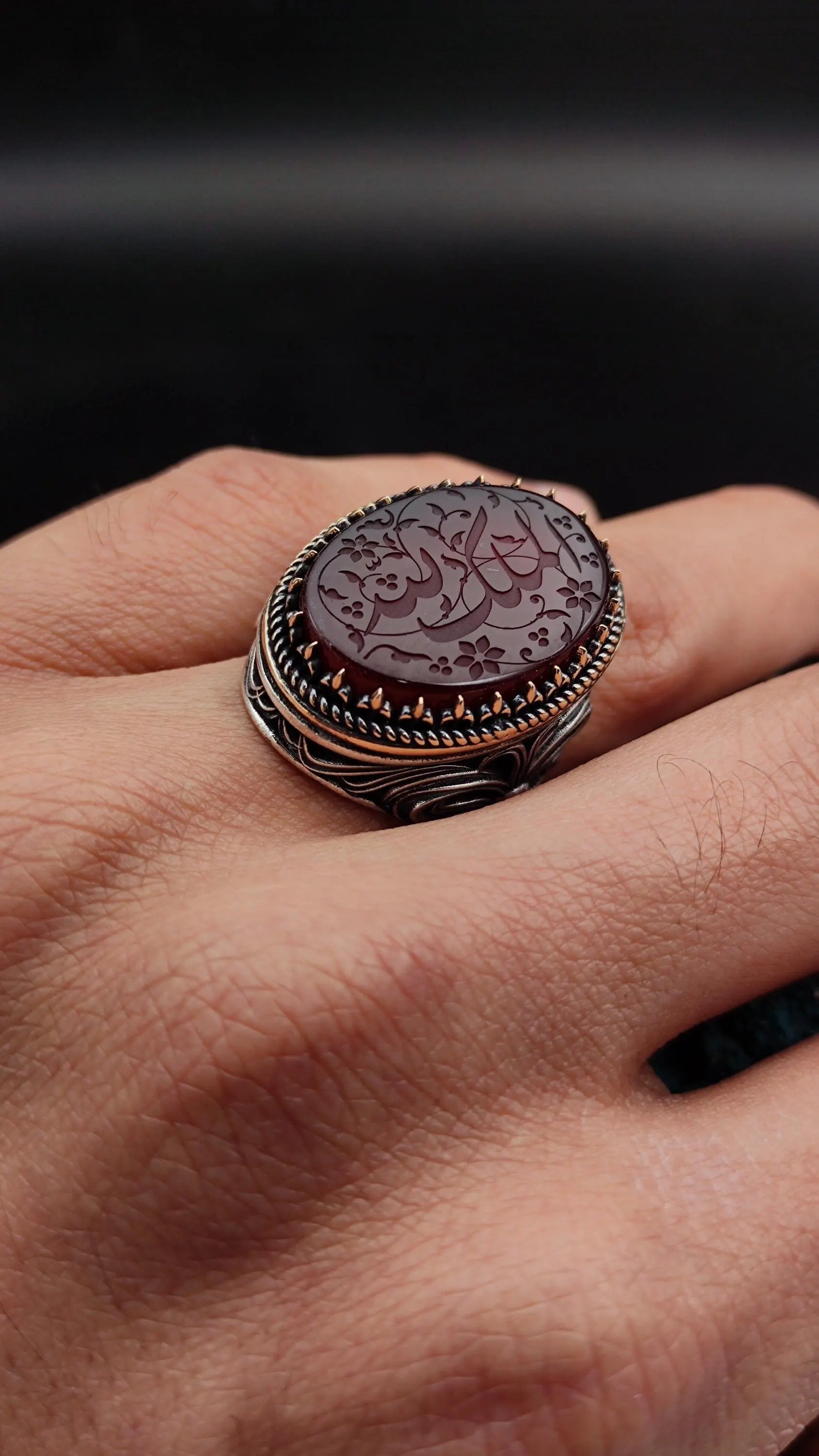 Unique Handmade Silver Men's Ring with carved
