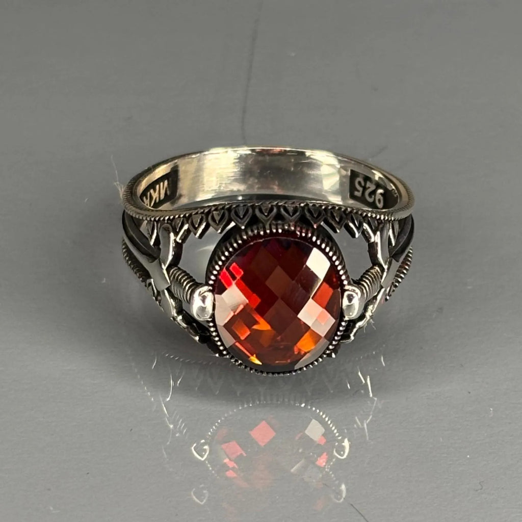 925 Sterling Silver Garnet Men’s Ring