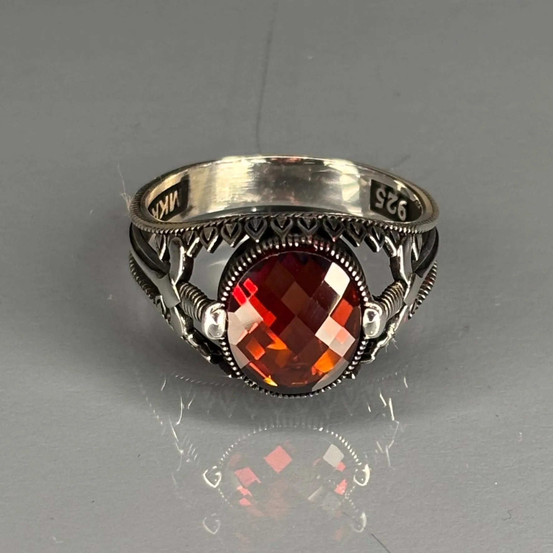 925 Sterling Silver Garnet Men’s Ring