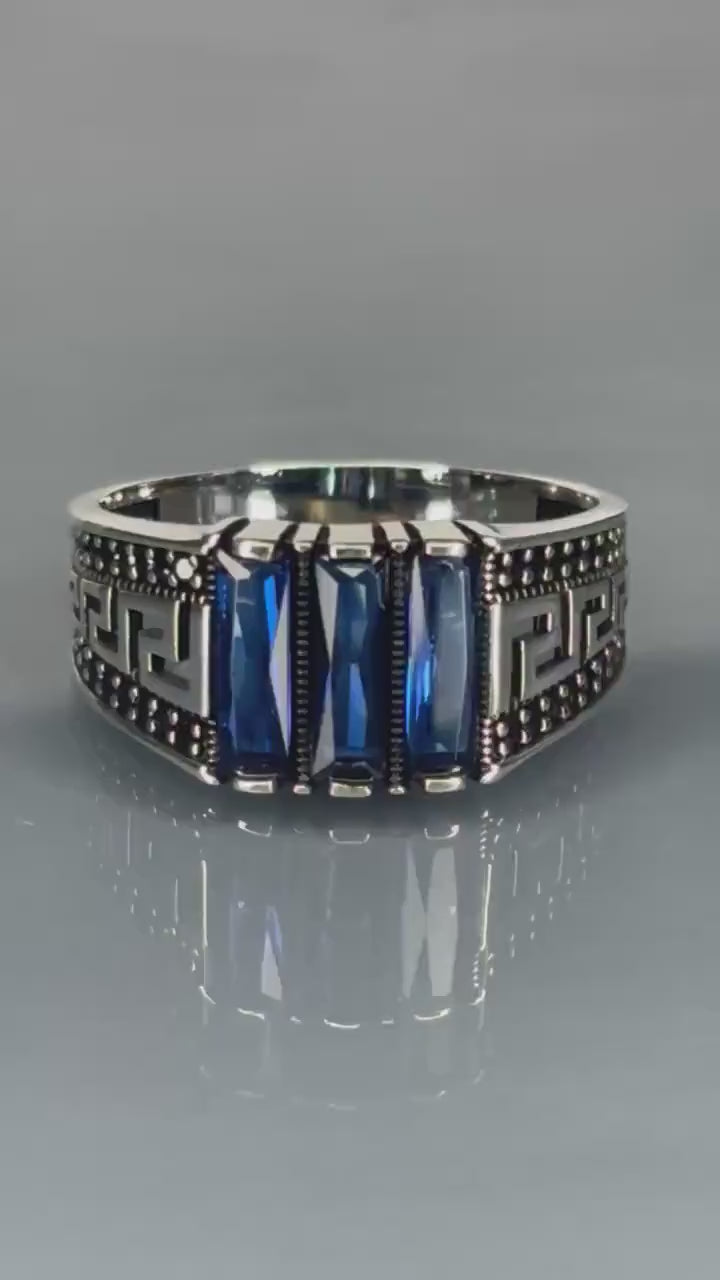 Men's 925 Sterling Silver Sapphire Stone Ring
