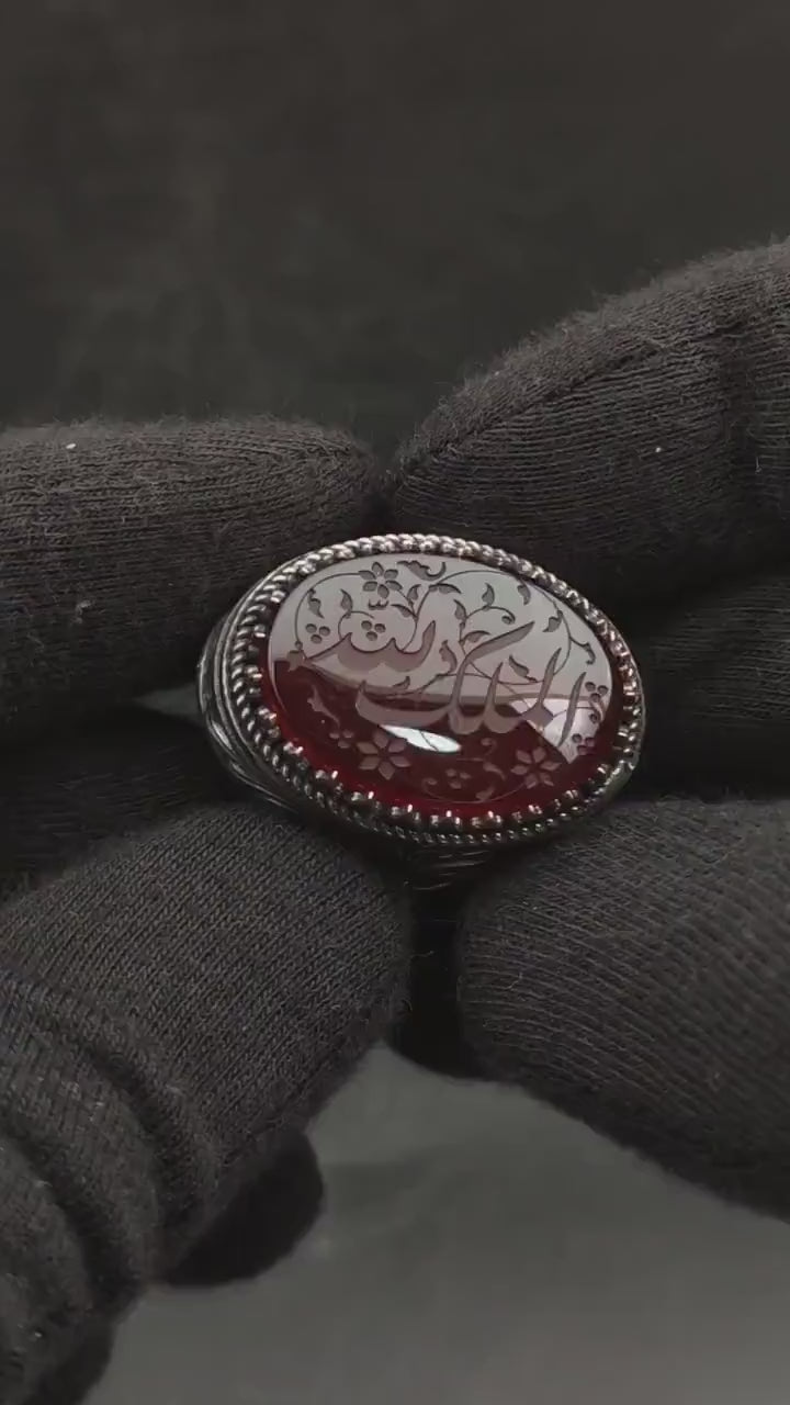Unique Handmade Silver Men's Ring with carved