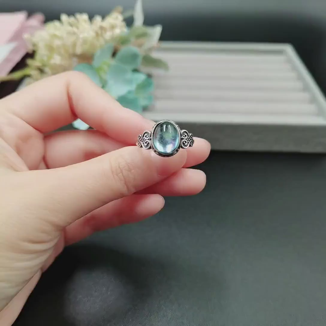 Natural Aquamarine Oval Stone Retro Ring
