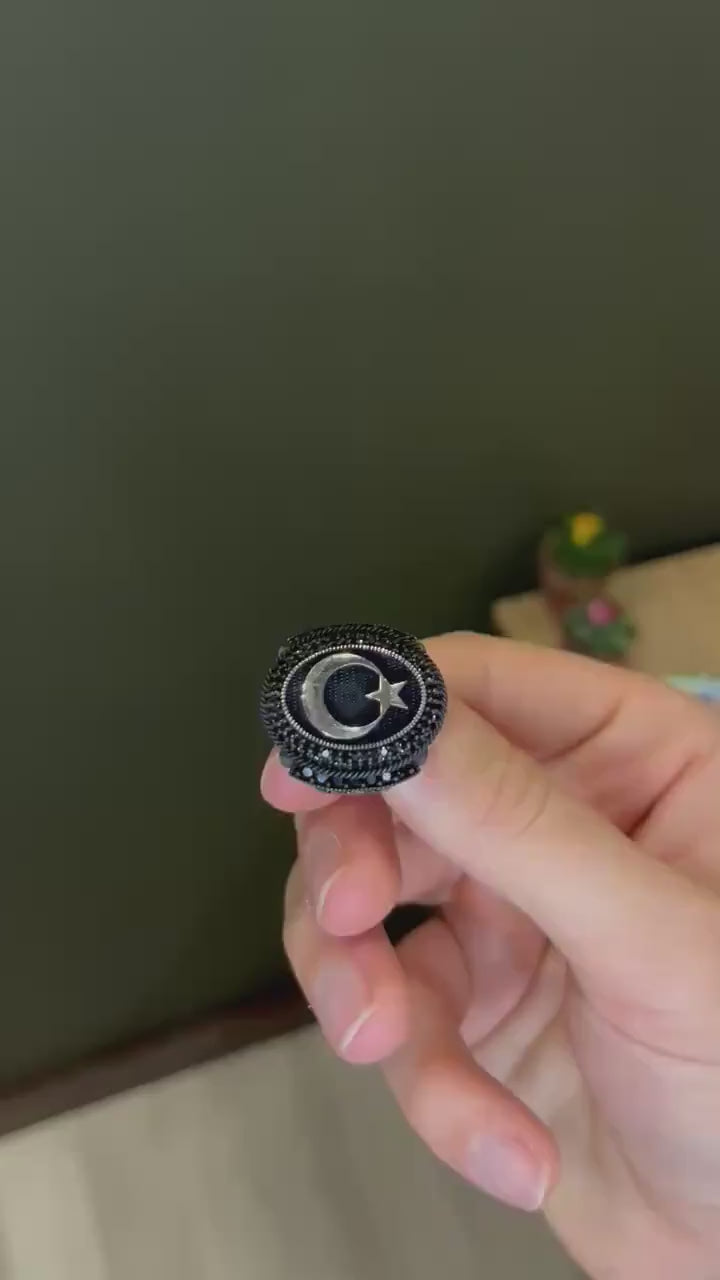 Crescent and Star Men Ring