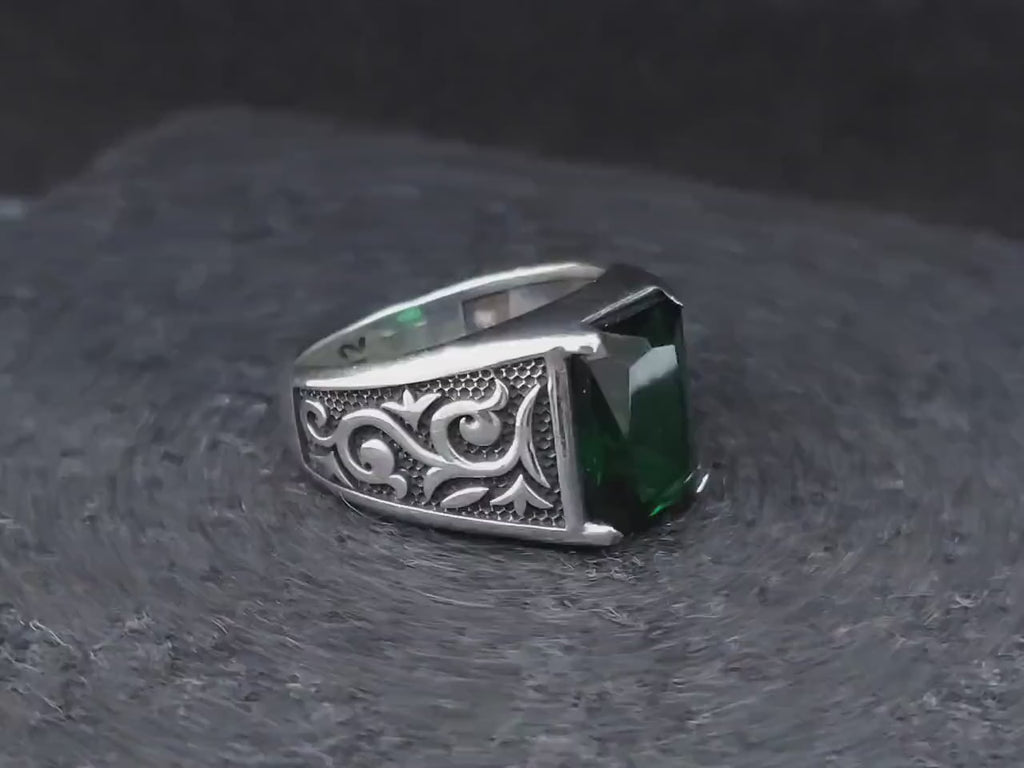 Square Zircon Green Stone Ring