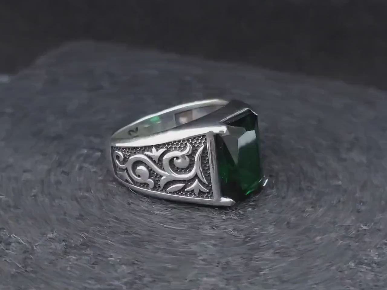 Square Zircon Green Stone Ring