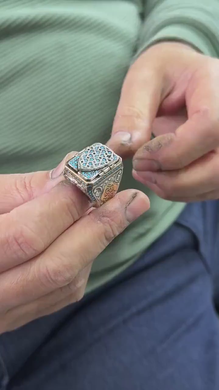 Men Silver Prayer Box Ring