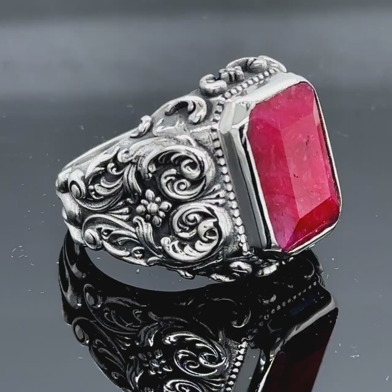 Mens Handmade Natural Ruby Stone Ring