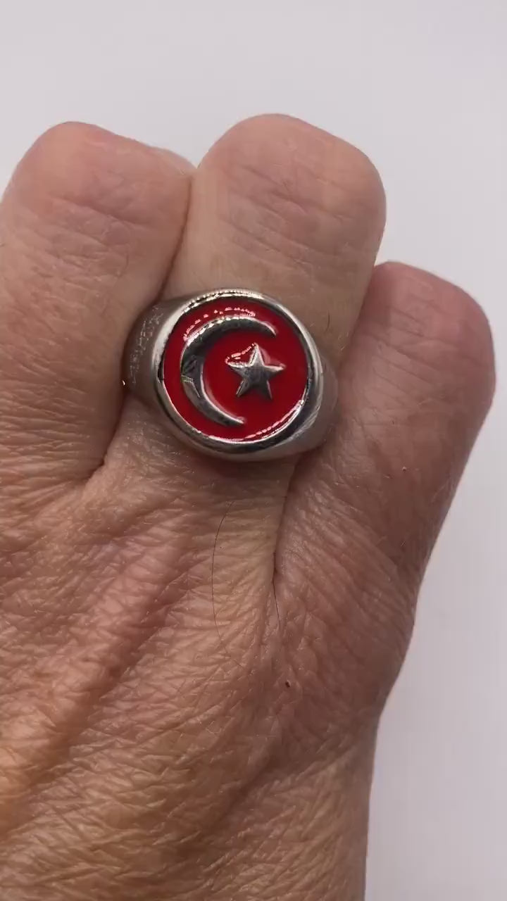 Vintage Silver Stainless Steel Muslim Star Ring