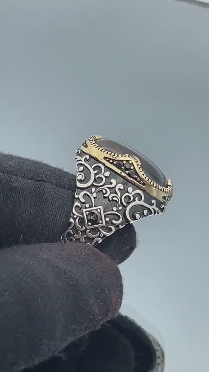 Mens Brown Tiger's Eye Stone Ring
