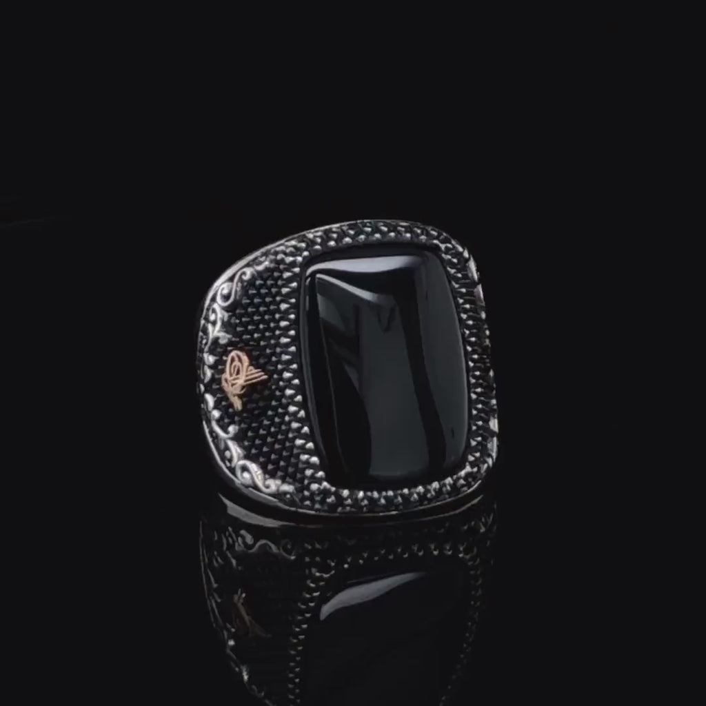 Mens Black Gemstone Signet Ring