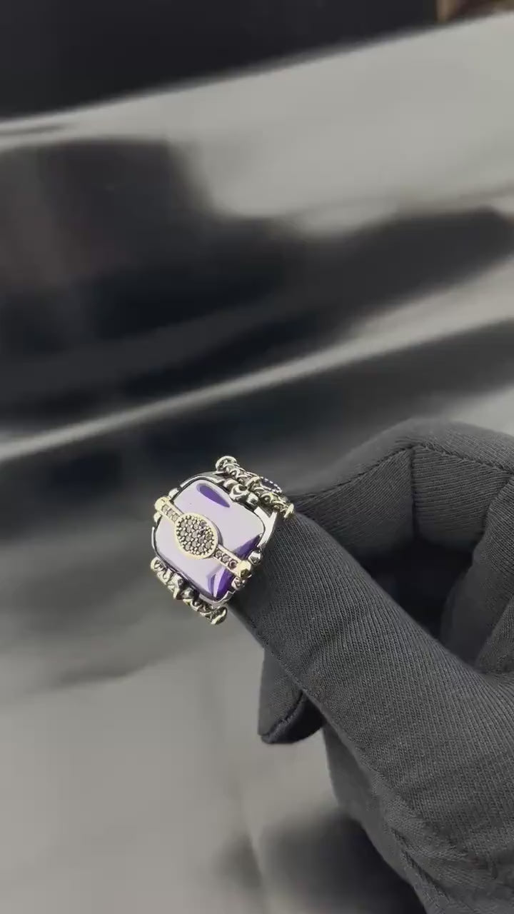 Vintage-Style Amethyst Stone Men Ring