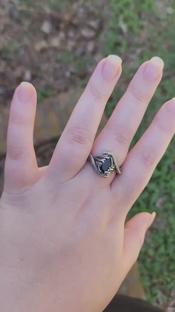Teardrop Black Onyx Snake Ring