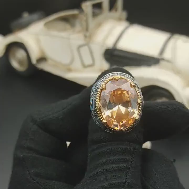 Citrine Stone Men Silver Ring